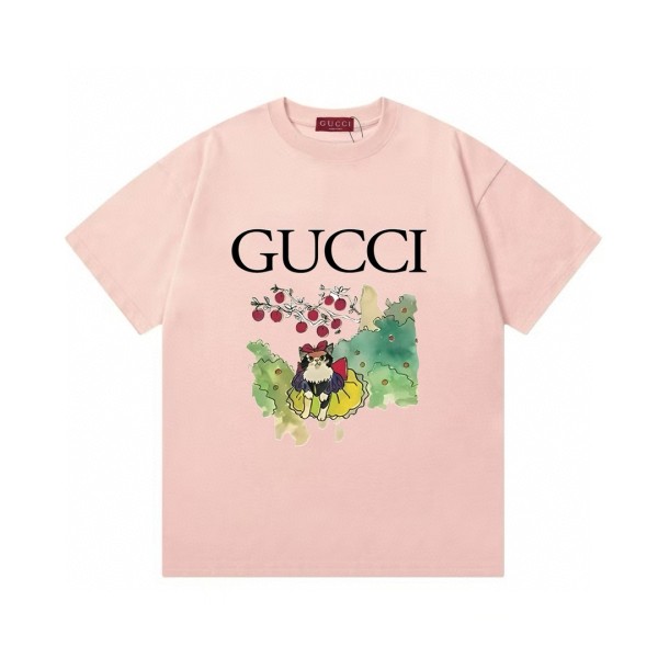日本未入荷 グッチ 激安偽物 の速デジタル直噴趣味猫ロゴ男女同型半袖Tシャツ