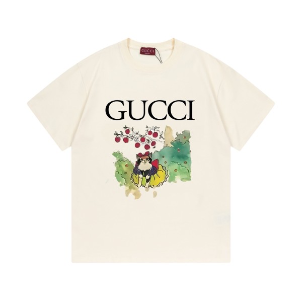 【限定】グッチ n級品 の速デジタル直噴趣味猫ロゴ男女同型半袖Tシャツ