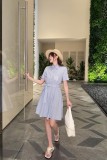 高品質 ロエベ コピーおすすめ のストライプのリボンウエストワンピース