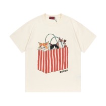 新作 グッチ 偽物通販 のデジタル直噴ギフトバッグ猫ロゴ男女同型半袖Tシャツ