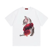 一目惚れ♪ グッチ スーパーコピー のデジタルストレートマフラー猫ロゴ男女同型半袖Tシャツ