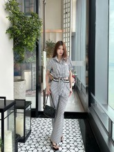 ★超人気 プラダ n級品 のストライプ柄半袖シャツパンツスーツ