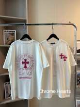 追跡付 クロムハーツ コピーおすすめ の刺繍ピーチピンク半袖