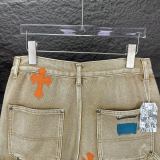 使い勝手良し クロムハーツ スーパーコピー の十字架合皮カップル水洗ゆったりデニムパンツ
