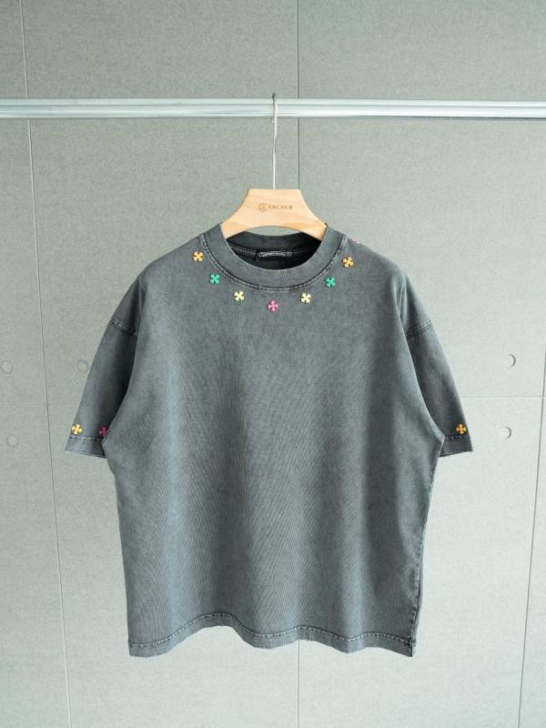 高品質 クロムハーツ 偽物通販 の水洗カラーメタルクロスラウンドネック半袖Tシャツ