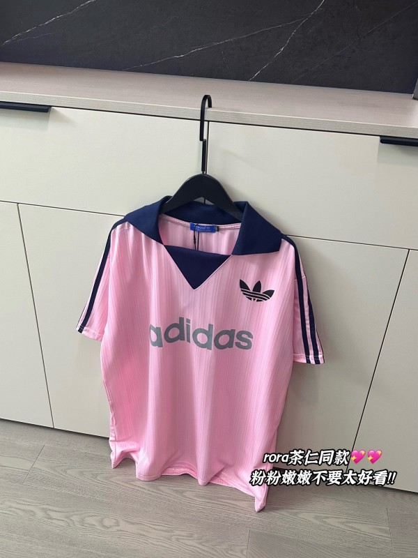 追跡付 アディダス スーパーコピー の開襟シルクのユニホームピンクの半袖Tシャツ