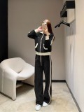 大人気 セリーヌ 偽物通販 の25 ssベルベットジョイントねじ編みジッパーコートにルーズウエストパンツスーツ2色