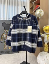 超奇跡の入荷☆ バーバリー コピー の25 ssクラシックレザージッパー連帽ブルーチェックウールニットジャケット