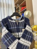 超奇跡の入荷☆ バーバリー コピー の25 ssクラシックレザージッパー連帽ブルーチェックウールニットジャケット