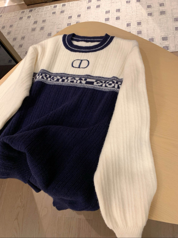 超話題! ディオール 激安通販 の2025SS秋冬刺繍アルファベットジャカードクラッシュカラー丸首長袖ニットセーター