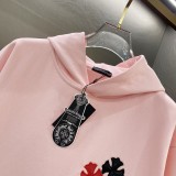 累積売上総額第１位！ クロムハーツ スーパーコピー の2026SS ピンクの皮張り刺繍連帽衛衣