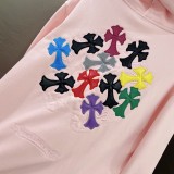 累積売上総額第１位！ クロムハーツ スーパーコピー の2026SS ピンクの皮張り刺繍連帽衛衣