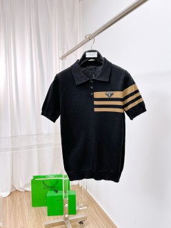 稀少 プラダ コピー の2026SSメンズ開襟ニット半袖Tシャツ