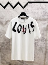 高品質 ルイヴィトン 偽物通販 2026SS 手描き落書きロゴ刺繍半袖Tシャツ