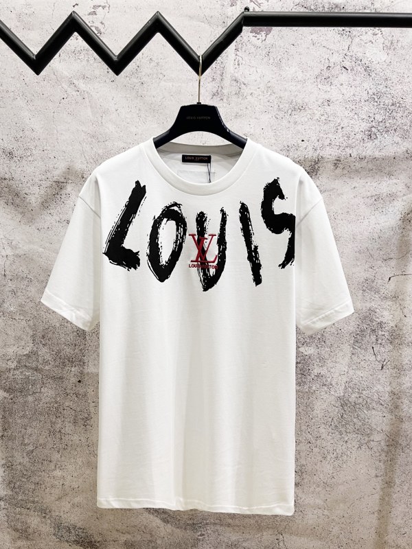 高品質 ルイヴィトン 偽物通販 2026SS 手描き落書きロゴ刺繍半袖Tシャツ