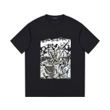 新作 ルイヴィトン 偽物通販 2026SS フロック発泡プリントラウンドネック半袖Tシャツ