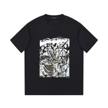 新作 ルイヴィトン 偽物通販 2026SS フロック発泡プリントラウンドネック半袖Tシャツ
