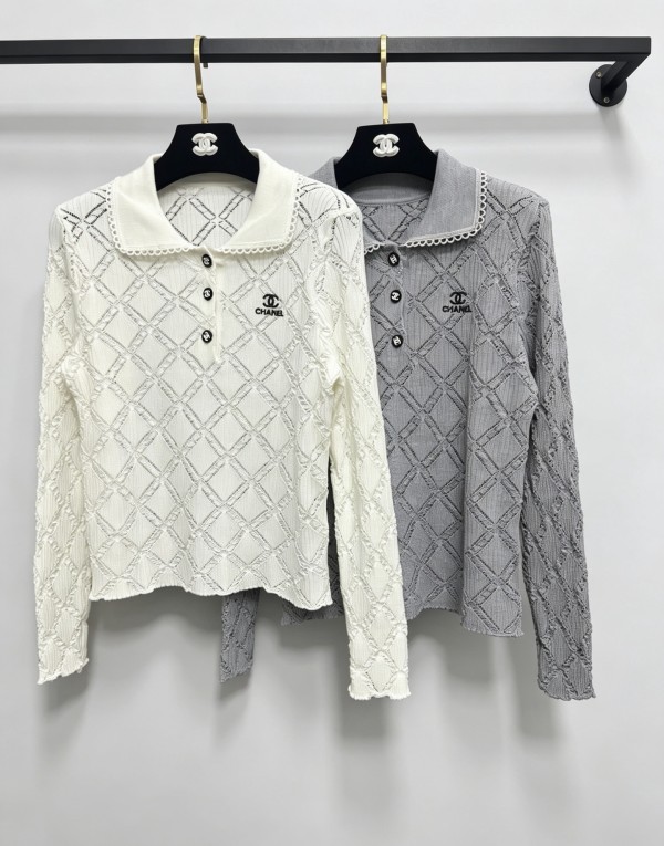 追跡付 シャネル n級品 の2026SS アルファベット刺繍透かし編みニット長袖2色