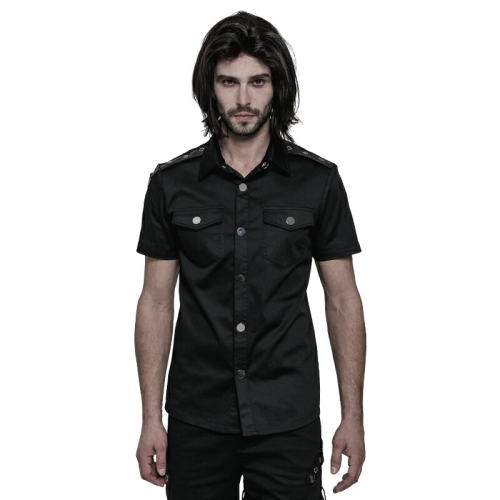 Simple Punk Short Sleeve Men's Shirt Black
