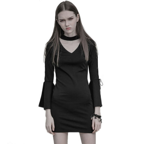 Gothic V Collar Roping Flare Sleeve Tight Hip  Women's Dress