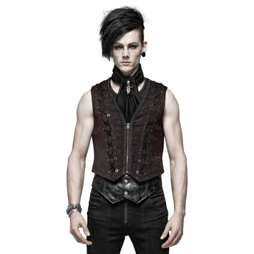 Goth Black and Red woven texture Men’s Vest