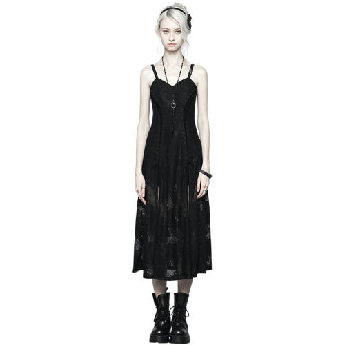 Gothic Dark Lace Strap Heavy Industry Corn Rope Slit Dress