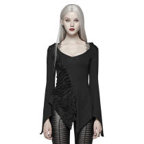 Gothic Dark Hooded asymmetric Long sleeve t-shirt