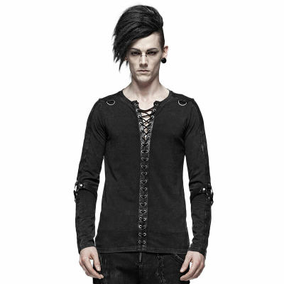 Steampunk Hemd Shirt Gothic Dandy gestreift Leder Riemen Kette PunkRave Herren