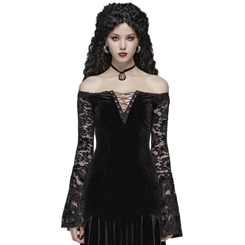  Gothic Velvet v-neck Women’s Lace Dress
