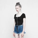  Punk square collar knit women's short T-shirt
