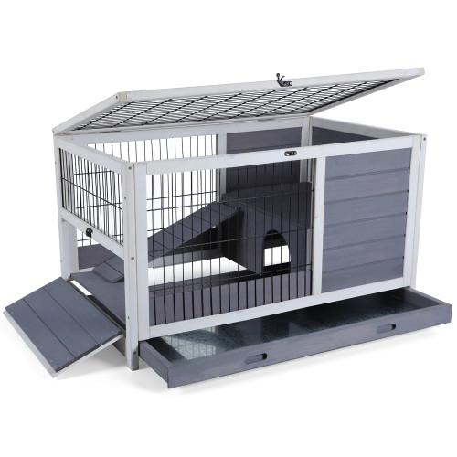 Petsfit Indoor Rabbit Hutch with Hideout for Rest and Ramp for Enter and Out, 35.5  x 21  x 21