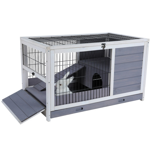 Petsfit Indoor Rabbit Hutch with Hideout for Rest and Ramp for Enter and Out, 35.5  x 21  x 21