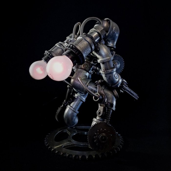 Steampunk Industrial Style Mechanical Metal Table Lamp Models 3D Metal Figures with Lights