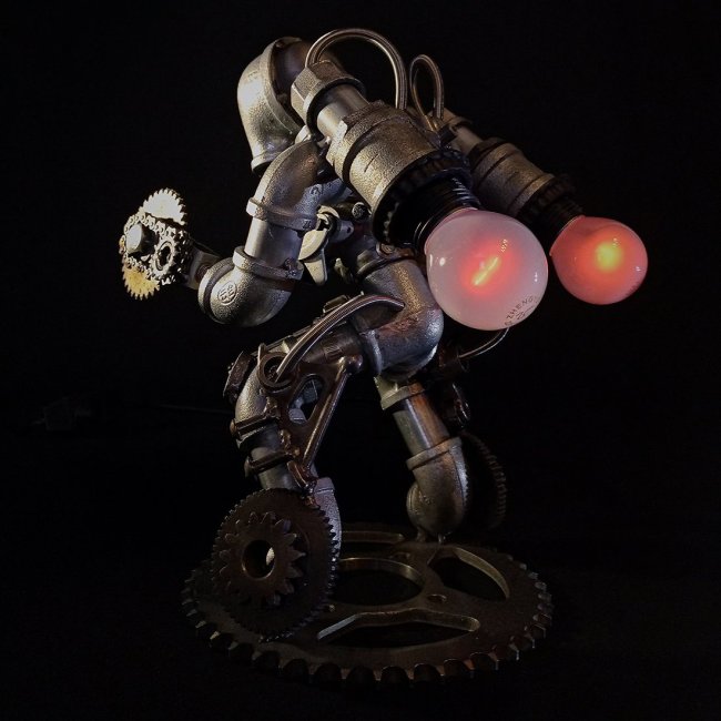 Steampunk Industrial Style Mechanical Metal Table Lamp Models 3D Metal Figures with Lights