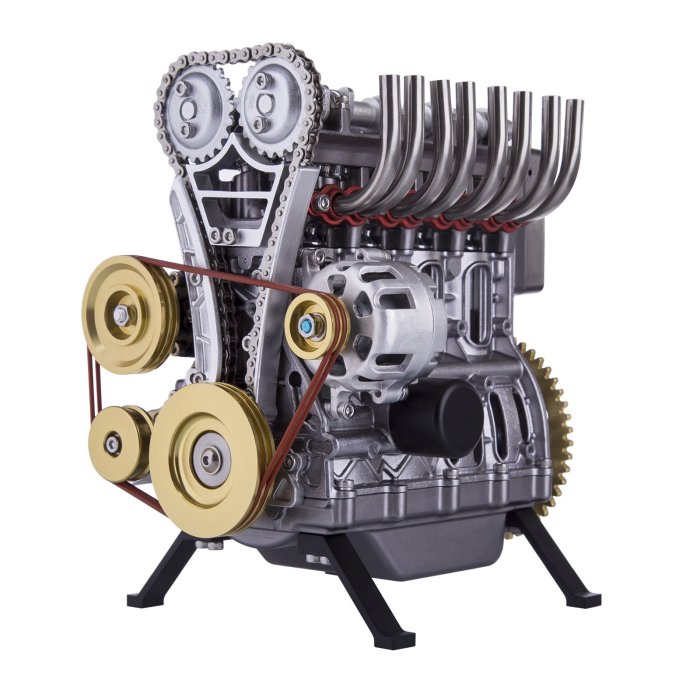 Teching 4 Cylinders Car Engine Model DIY Assembly V4 Engine Metal Model Kit