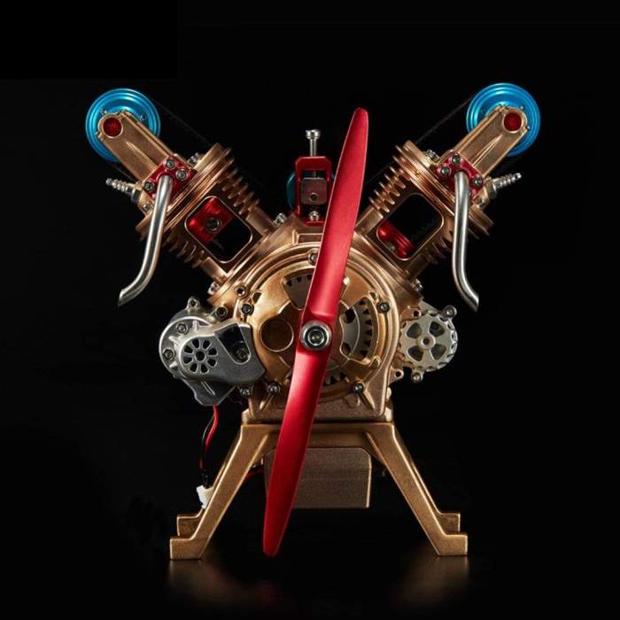 Teching V2 Car Engine Model All-metal Assembly 2 Cylinders Engine Model Kit