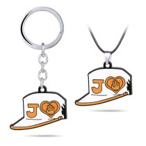 JOJOS BIZARRE ADVENTURE Key Chain Kujo Jotaro Student Hat Pendant Necklace Metal Leather Chain Choker Keychain Anime Jewelry