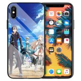 Tempered Glass Case for Apple iPhone 7 8 6 6S X XR XS MAX Plus Sword Art Online Kirito And Asuna Cartoon Case Coque Funda Capa