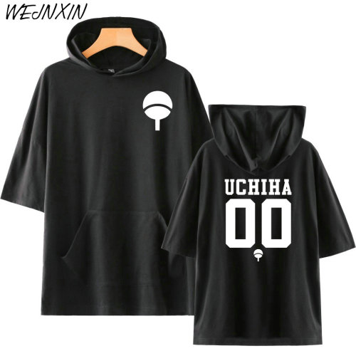 WEJNXIN New Brand Anime Design T Shirt Naruto Uchiha Hatake Uzumaki Clan Badge Print Hooded Tshirt Harajuku Camiseta Masculina