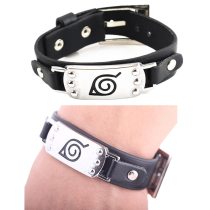 Anime Naruto Leaf Village Mark Badge Alloy pu Leather Unisex Wristband Bracelet cosplay accessories prop