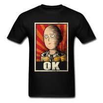 OK One Punch Man T Shirt Superhero Clothing Black Tshirt Mens 100% Cotton Tops Summer Tees Vintage Anime T-shirt Funny