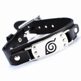 Anime Naruto Leaf Village Mark Badge Alloy pu Leather Unisex Wristband Bracelet cosplay accessories prop