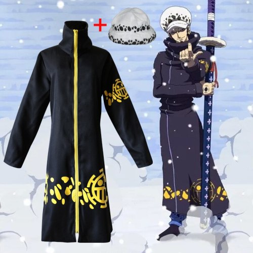 Anime One Piece Trafalgar Law After 2 Years Cosplay Costume Coat Cloak Outerwear Hat Free shipping