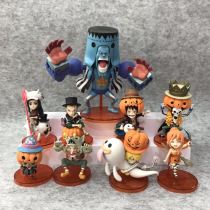 Anime One Piece WFC Halloween Luffy Sanji Chopper Nami Pumpkin Clollectible Action Figures Toys 9pcs/set