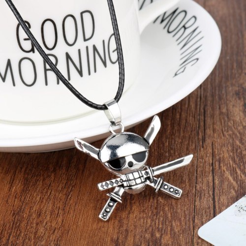 HEYu Hot Anime One Piece Silver Metal Necklace Roronoa Zoro Monkey D Luffy Logo Pendant Necklace Jewelry for Kids Dropshipping