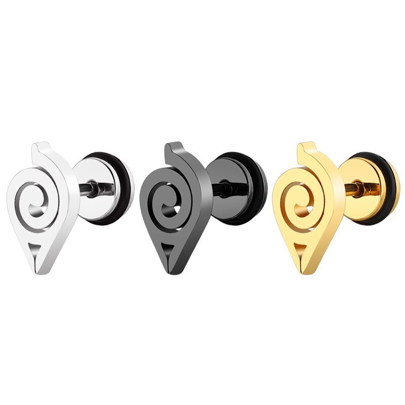 Punk Anime Naruto Titanium Steel Stud Earrings Stainless Steel Cut