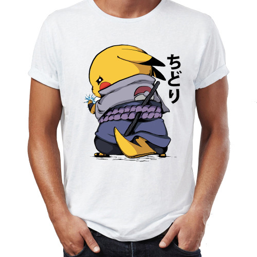 Men's T Shirt Chidori Sasuke Naruto Pikachu Pokemon Awesome Artwork Drawing Printed Tee