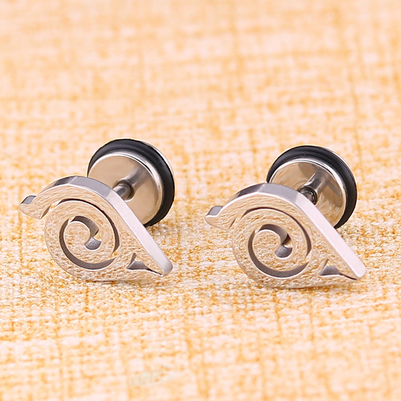 Punk Anime Naruto Titanium Steel Stud Earrings Stainless Steel Cut