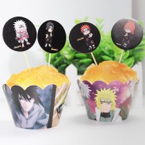12sets Naruto Comics Paper Cupcake Wrappers and Toppers Baby Shower Supplies Kids Birthday Party Decoration 12pcs Wraps+12 Tops