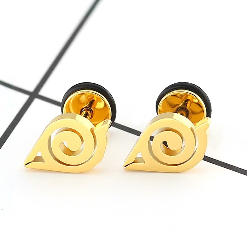 Punk Anime Naruto Titanium Steel Stud Earrings Stainless Steel Cut
